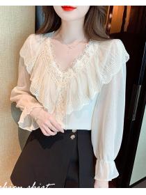 Korean Style Lace V  Collars Fashion shirt