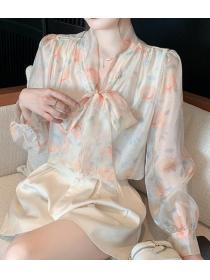 Floral chiffon   long-sleeved  temperament fashion top butterfly shirt