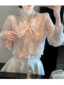 Floral chiffon   long-sleeved  temperament fashion top butterfly shirt
