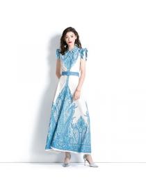 Summer Elegant style lapel sleeveless printed long dress