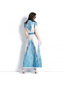 Summer Elegant style lapel sleeveless printed long dress