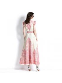Spring Elegant style lapel sleeveless printed Maxi dress