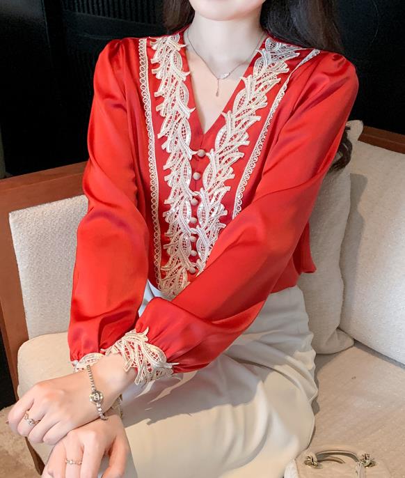 V  Collars Lace Matching Fashion Nobel Blouse