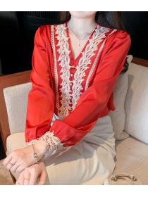 V  Collars Lace Matching Fashion Nobel Blouse 