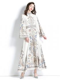European fashion style Mandarin sleeve printed Maxi dress