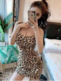 Leopard print backless temperament skinny sexy dress