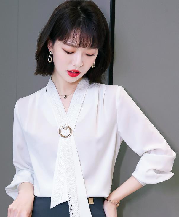 On Sale Pure Color Bowknot Matching Blouse