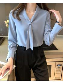 Korean Style Solid Color Bowknot Matching Blouse