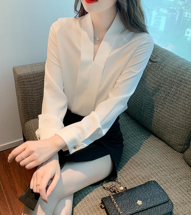 On Sale V  Collars Solid Color Chiffon Blouse