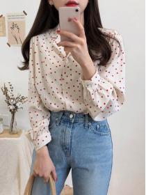 Korean style Cute Grils Dot print Long sleeved blouse