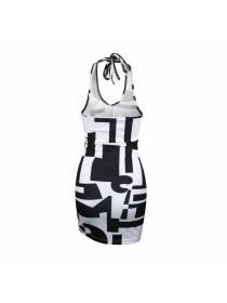 Mixed colors halter dress sleeveless package hip T-back
