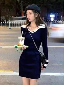Korean style V collar Long-sleeved Knitted Dress