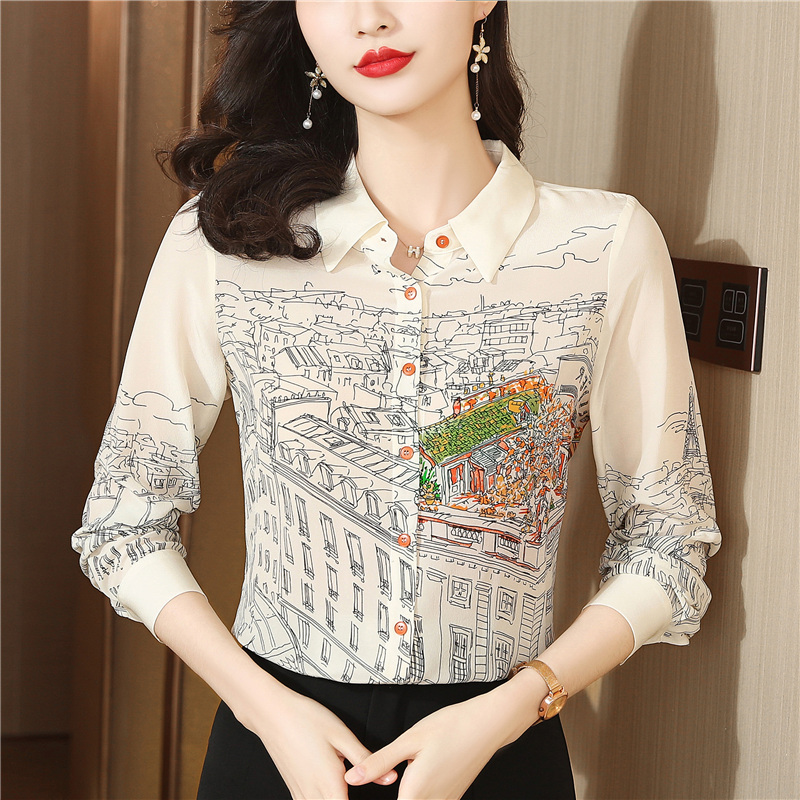Discount Long sleeve silk tops real silk spring shirt for women