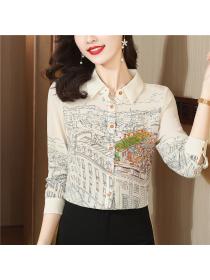 Discount Long sleeve silk tops real silk spring shirt for women