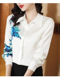 Ink painting printed long sleeve real silk double  top