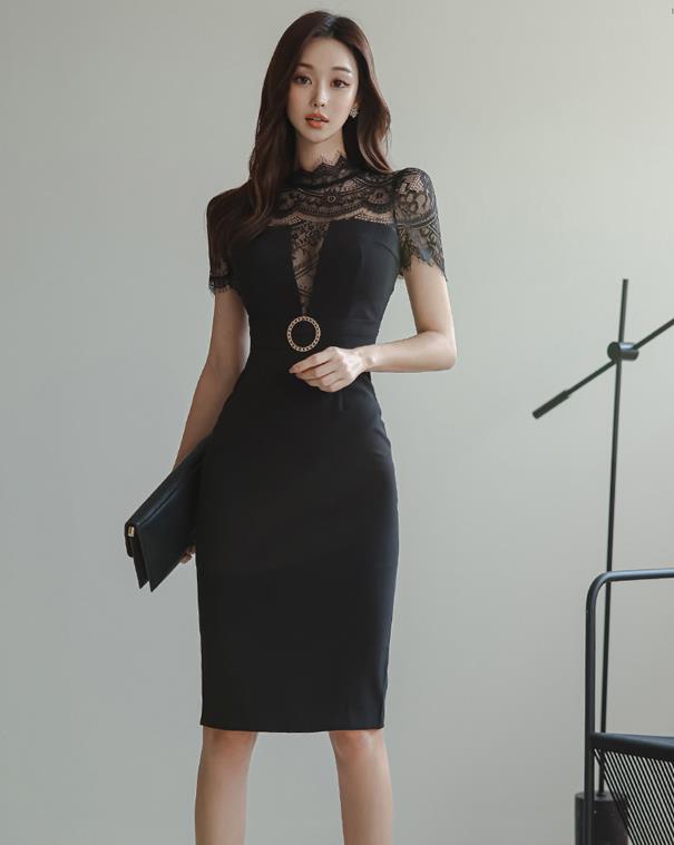 OL Style Lace Hollow Out Slim Dress