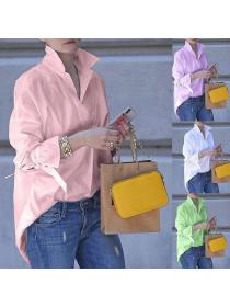 European style women's fashion loose solid color shirt