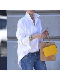 European style women's fashion loose solid color shirt