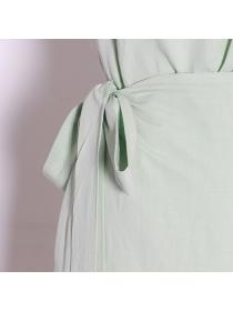 Lace-up waist sleeveless slit slim suspender dress