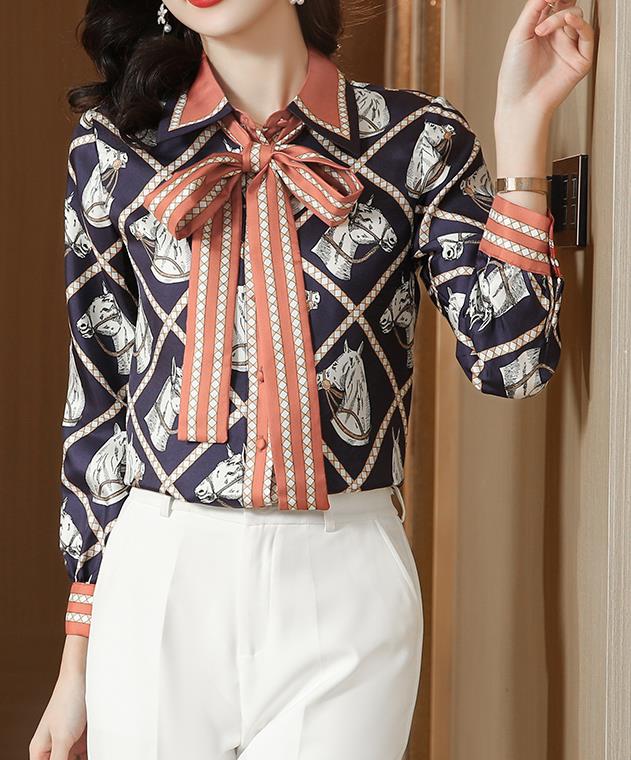 On Sale Bowknot Matching Printed Blouse