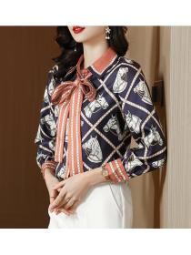 On Sale Bowknot Matching Printed Blouse 