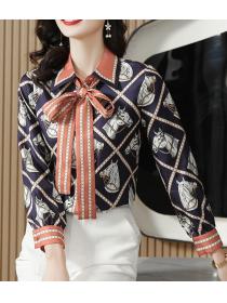 On Sale Bowknot Matching Printed Blouse 