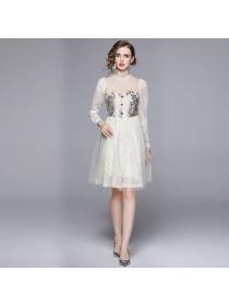 Vintage style Fashion Long-sleeved Dress 