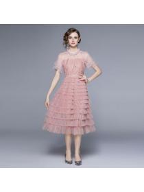 European style Pink Lace Layered dress