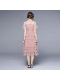 European style Pink Lace Layered dress