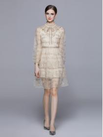 【Ready stock】European style Embroidery Long-sleeved dress