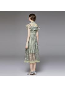 Luxury dark green gauze dress elegant temperament lady Embroidered dress