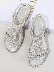 Summer new large size sandals female pearl decorative flat shoes beach sandals