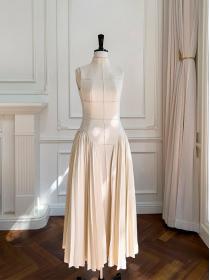 Fashion elegant Sleeveless High waist Solid color Dress