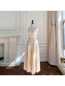 Fashion elegant Sleeveless High waist Solid color Dress 