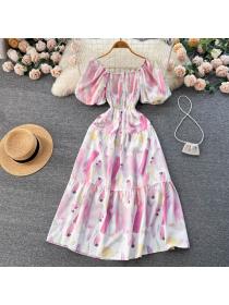 Square collar floral dress Fashion Dress 