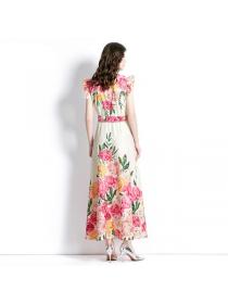 Vintage style Eruopean fashion Printed Maxi dress(with belt)