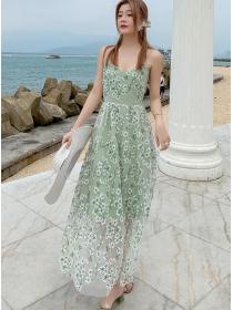 New Style Flower Backless embroidery Maxi Dress
