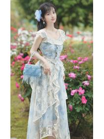 Fashion Lace Embroidery printed suit dress