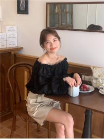 Korean style flat shoulder chiffon shirt