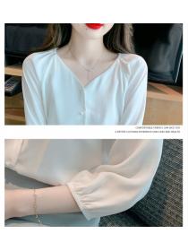 simple style shirt V-neck tender chiffon shirt for women