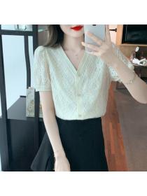 Korean style Short sleeve tops lace summer shirt for women