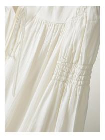 Fashion long spring V-neck frenum temperament white dress