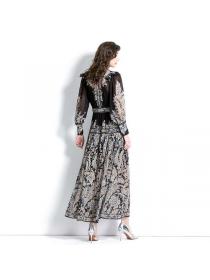 European style Lantern sleeve Fashion printed dress(with belt)