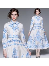 European Style printed dress spring slim long dress