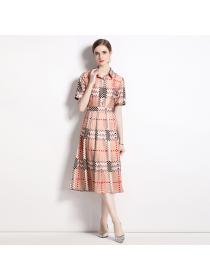 Fashion Matching pinched waist printed dress