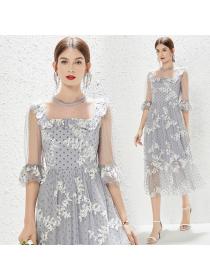 Ladies gauze European style embroidery light dress