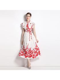 Vintage style printed summer boats sleeve dress