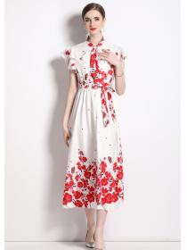 Vintage style printed summer boats sleeve dress