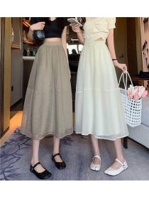Summer A-line skirt women's mid-length Gauze skirt large swing long skirt