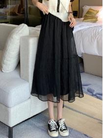 Summer A-line skirt women's mid-length Gauze skirt large swing long skirt